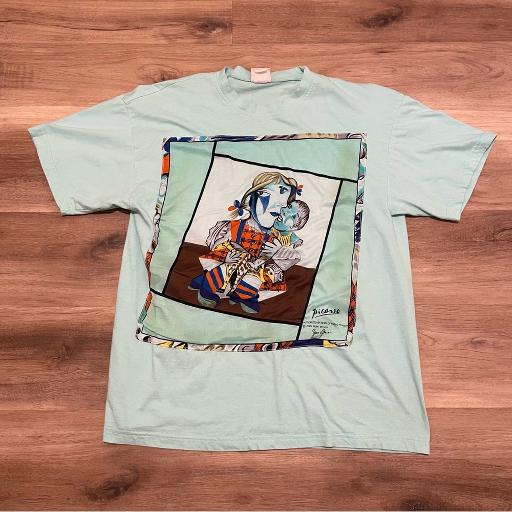 Vintage Fast Fashion Picasso Teal Men's T-Shirt Sz One Size XL Wearable Art